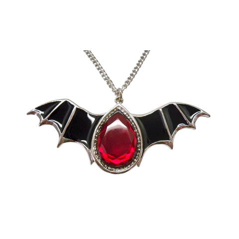 Black Bat Wings with Blood Red Stone Pewter Pendant Necklace NK-500