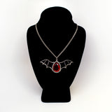 Black Bat Wings with Blood Red Stone Pewter Pendant Necklace NK-500