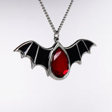 Black Bat Wings with Blood Red Stone Pewter Pendant Necklace NK-500