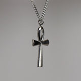 Anhk Cross Polished Silver Pewter Pendant Necklace NK-50