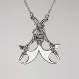 Gothic Skull on Crossed Battle Axes Medieval Renaissance Pendant Necklace NK-539