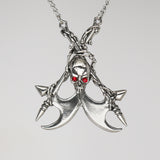 Gothic Skull on Crossed Battle Axes Medieval Renaissance Pendant Necklace NK-539