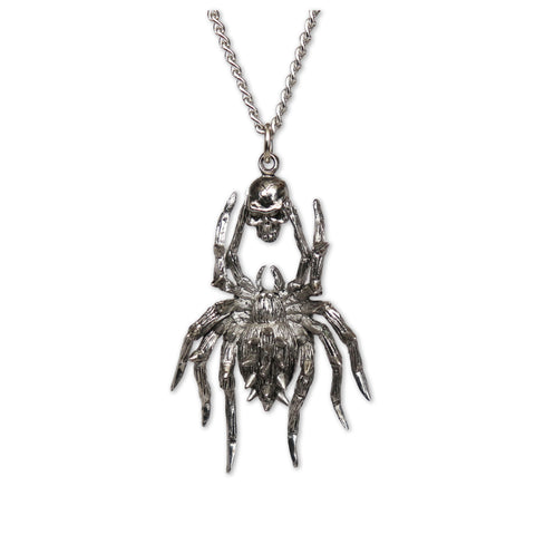 Gothic Spider with Captured Skull Silver Pewter Pendant Necklace NK-54