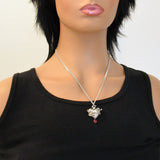 Bleeding Heart Silver Finish Wrapped in Thorns with Red Crystal Pendant Necklace  NK-556S
