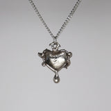 Bleeding Heart Silver Finish Wrapped in Thorns with Red Crystal Pendant Necklace  NK-556S
