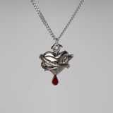 Bleeding Heart Silver Finish Wrapped in Thorns with Red Crystal Pendant Necklace  NK-556S