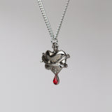 Bleeding Heart Silver Finish Wrapped in Thorns with Red Crystal Pendant Necklace  NK-556S