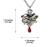 Bleeding Heart Silver Finish Wrapped in Thorns with Red Crystal Pendant Necklace  NK-556S