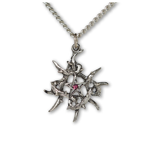 Gothic Pentacle with Purple Crystal Set in Vines Pendant Necklace NK-563