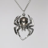 Gothic Spider Skull Head with Red Austrian Crystals Pewter Pendant Necklace NK-572