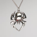 Gothic Spider Skull Head with Red Austrian Crystals Pewter Pendant Necklace NK-572