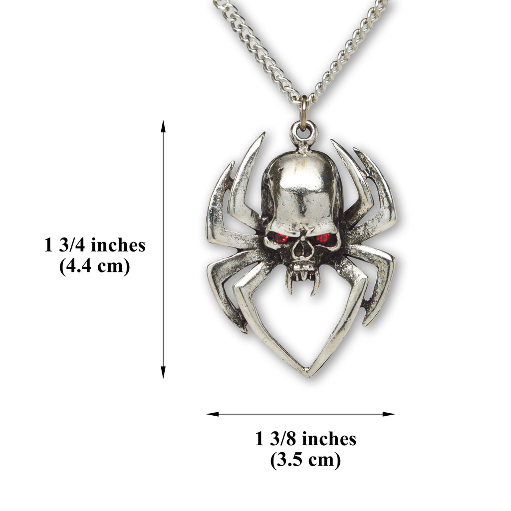 Gothic Spider Skull Head with Red Austrian Crystals Pewter