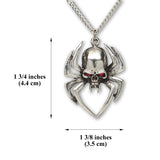Gothic Spider Skull Head with Red Austrian Crystals Pewter Pendant Necklace NK-572