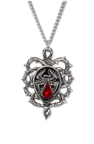 Gothic Spider with Red Stone Body in Thorns Silver Finish Pendant Necklace NK-587
