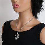 Gothic Black Rose Cameo In Thorn Frame Silver Finish Pendant Necklace NK-604BW