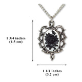 Gothic Black Rose Cameo In Thorn Frame Silver Finish Pendant Necklace NK-604BW