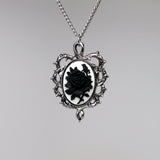 Gothic Black Rose Cameo In Thorn Frame Silver Finish Pendant Necklace NK-604BW
