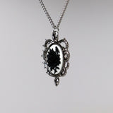 Gothic Black Rose Cameo In Thorn Frame Silver Finish Pendant Necklace NK-604BW
