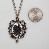 Gothic Black Rose Cameo In Thorn Frame Silver Finish Pendant Necklace NK-604BW