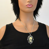 Gothic Lolita Cameo Ivory on Black with Crystals Pewter Pendant Necklace NK-610