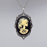 Gothic Lolita Cameo Ivory on Black with Crystals Pewter Pendant Necklace NK-610
