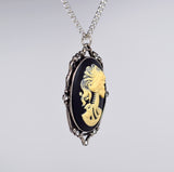 Gothic Lolita Cameo Ivory on Black with Crystals Pewter Pendant Necklace NK-610