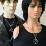 Inverted Pentacle with Black Crystal Medieval Renaissance Pendant Necklace NK-616