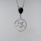 Inverted Pentacle with Black Crystal Medieval Renaissance Pendant Necklace NK-616