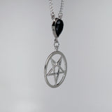 Inverted Pentacle with Black Crystal Medieval Renaissance Pendant Necklace NK-616