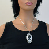 Gothic Lolita Skull Cameo Black on White in Pewter Frame Pendant Necklace NK-624