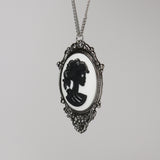 Gothic Lolita Skull Cameo Black on White in Pewter Frame Pendant Necklace NK-624