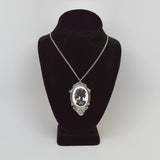 Gothic Lolita Skull Cameo Black on White in Pewter Frame Pendant Necklace NK-624