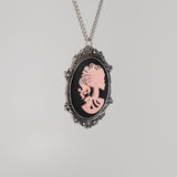 Gothic Lolita Skull Cameo Pink on Black in Silver Frame Pewter Pendant Necklace NK-629PB