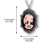 Gothic Lolita Skull Cameo Pink on Black in Silver Frame Pewter Pendant Necklace NK-629PB