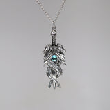Double Dragon Sword with Blue Crystal Pendant Necklace NK-646