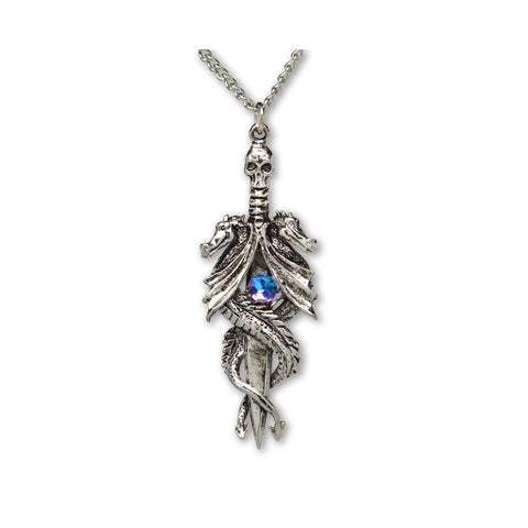 Double Dragon Sword with Blue Crystal Pendant Necklace NK-646