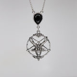 Gothic Baphomet with Black Crystal Silver Pewter Pendant Necklace NK-647