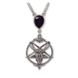 Gothic Baphomet with Black Crystal Silver Pewter Pendant Necklace NK-647
