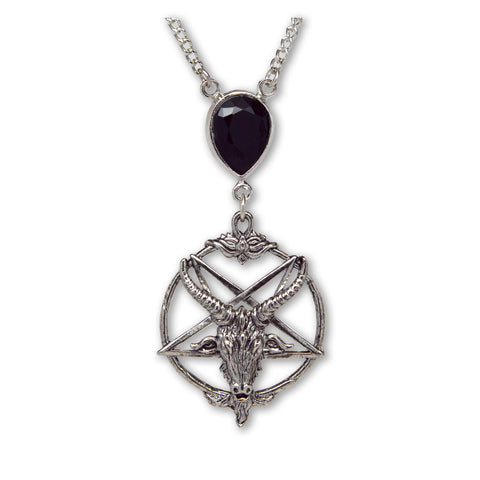 Gothic Baphomet with Black Crystal Silver Pewter Pendant Necklace NK-647