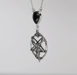 Gothic Baphomet with Black Crystal Silver Pewter Pendant Necklace NK-647