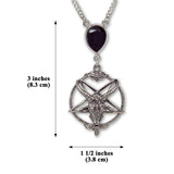 Gothic Baphomet with Black Crystal Silver Pewter Pendant Necklace NK-647