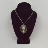 Antiqued Sitting Satanic Baphomet Cameo In Silver Finish Frame Necklace Pendant NK-674 ANT