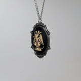 Antiqued Sitting Satanic Baphomet Cameo In Silver Finish Frame Necklace Pendant NK-674 ANT