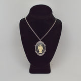 Sitting Satanic Baphomet Cameo In Silver Finish Frame Necklace Pendant Ivory on Black NK-674