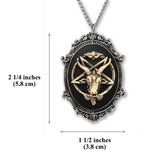 Antiqued Goat Head Satanic Baphomet Cameo Bone on Black In Silver Finish Frame Necklace Pendant NK-675 ANT