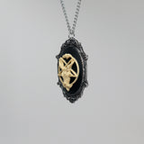 Goat Head Satanic Baphomet Cameo In Silver Finish Frame Ivory on Black Necklace Pendant NK-675