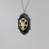 Goat Head Satanic Baphomet Cameo In Silver Finish Frame Ivory on Black Necklace Pendant NK-675