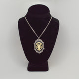 Goat Head Satanic Baphomet Cameo In Silver Finish Frame Ivory on Black Necklace Pendant NK-675