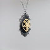 Goat Head Satanic Baphomet Cameo In Silver Finish Frame Ivory on Black Necklace Pendant NK-675