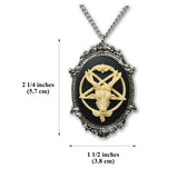 Goat Head Satanic Baphomet Cameo In Silver Finish Frame Ivory on Black Necklace Pendant NK-675